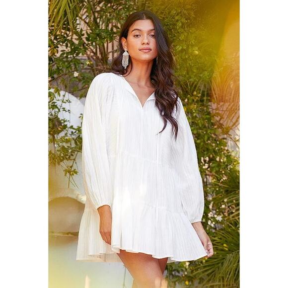 Lulus Dresses & Skirts - LULUS Women's Coastal Moment White Long Sleeve Tiered Mini Dress